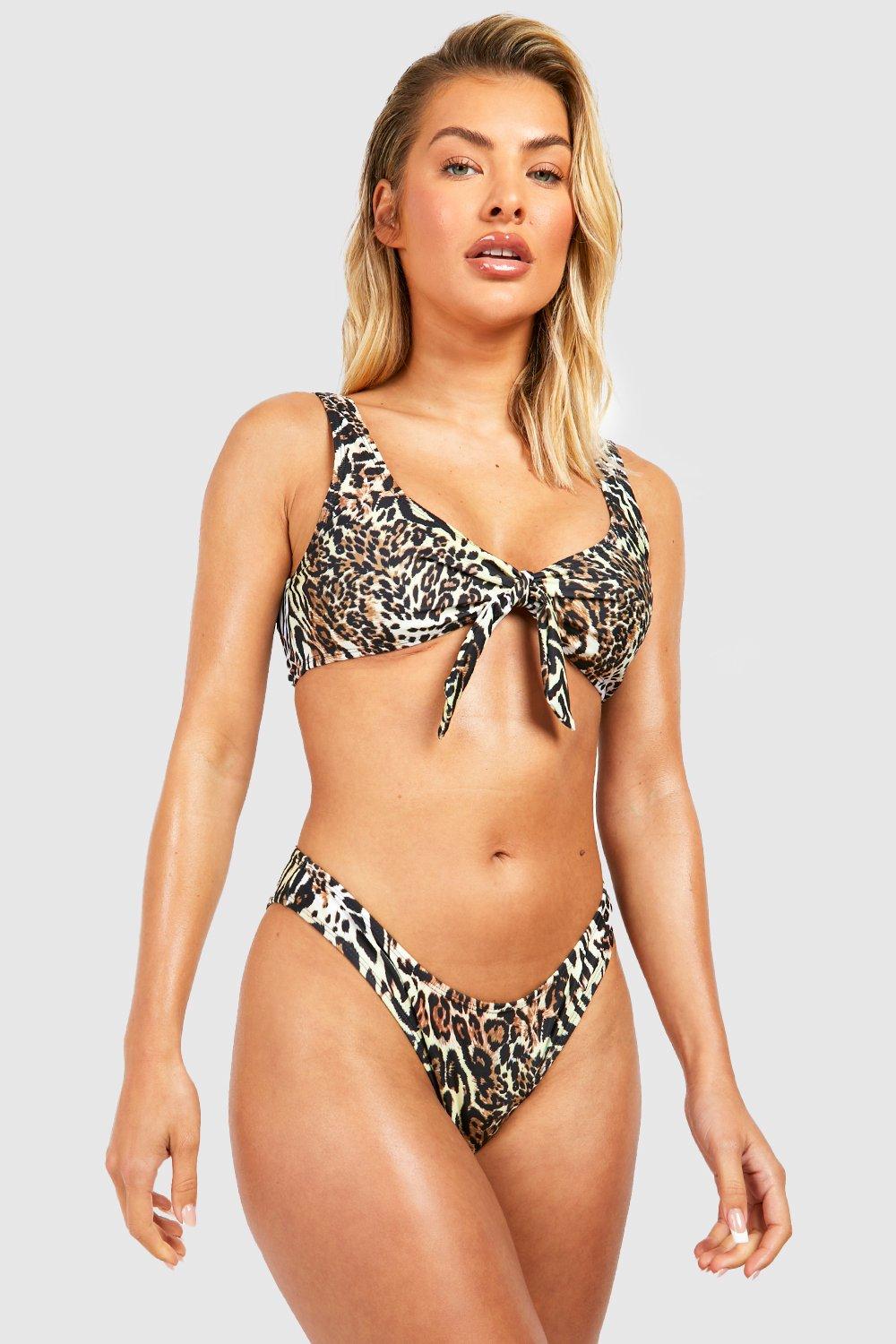 Leopard Tie Shoulder Plunge Bikini Top