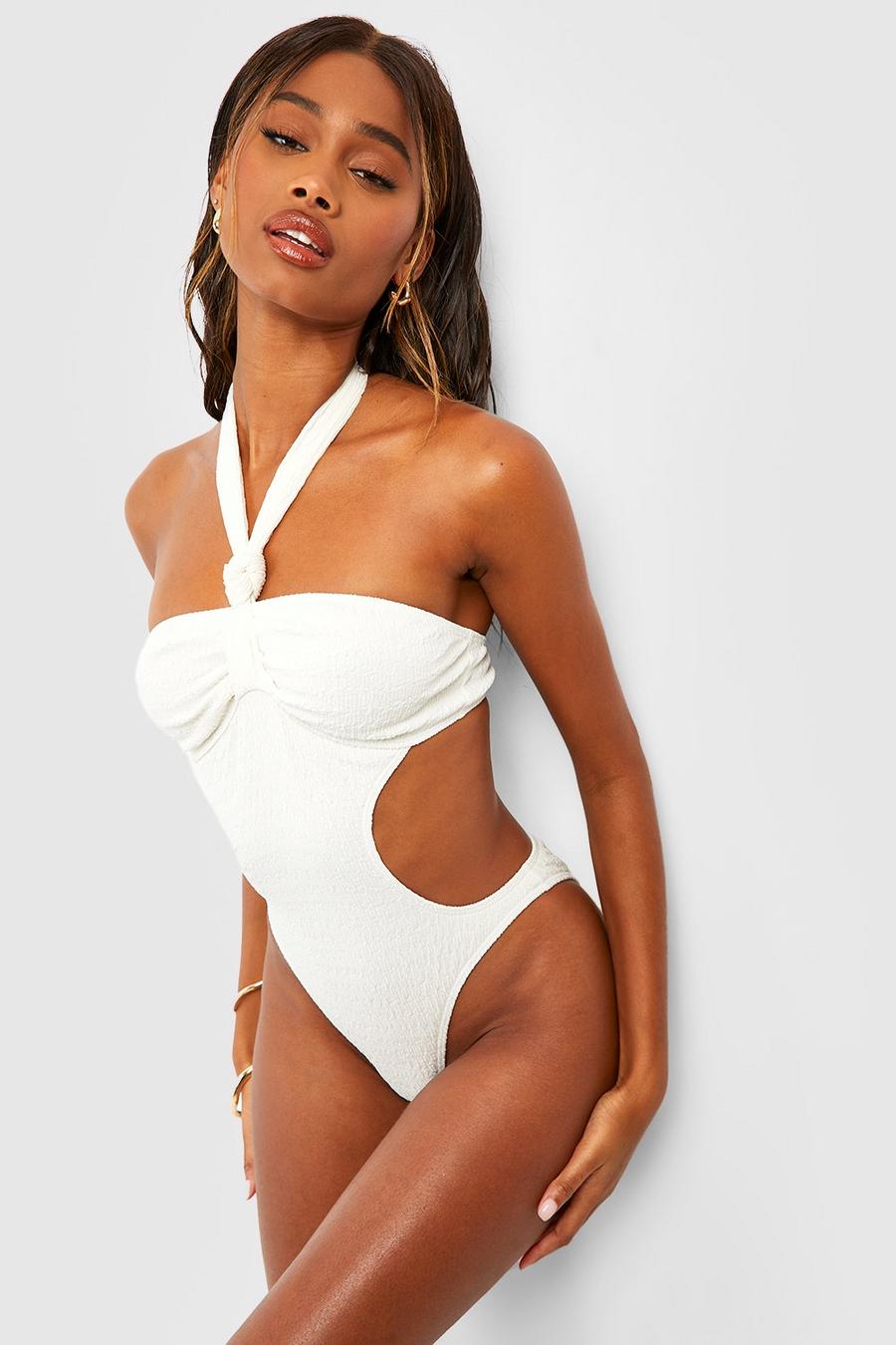 Textured Knot Detail Cut Out Swimsuit | boohoo