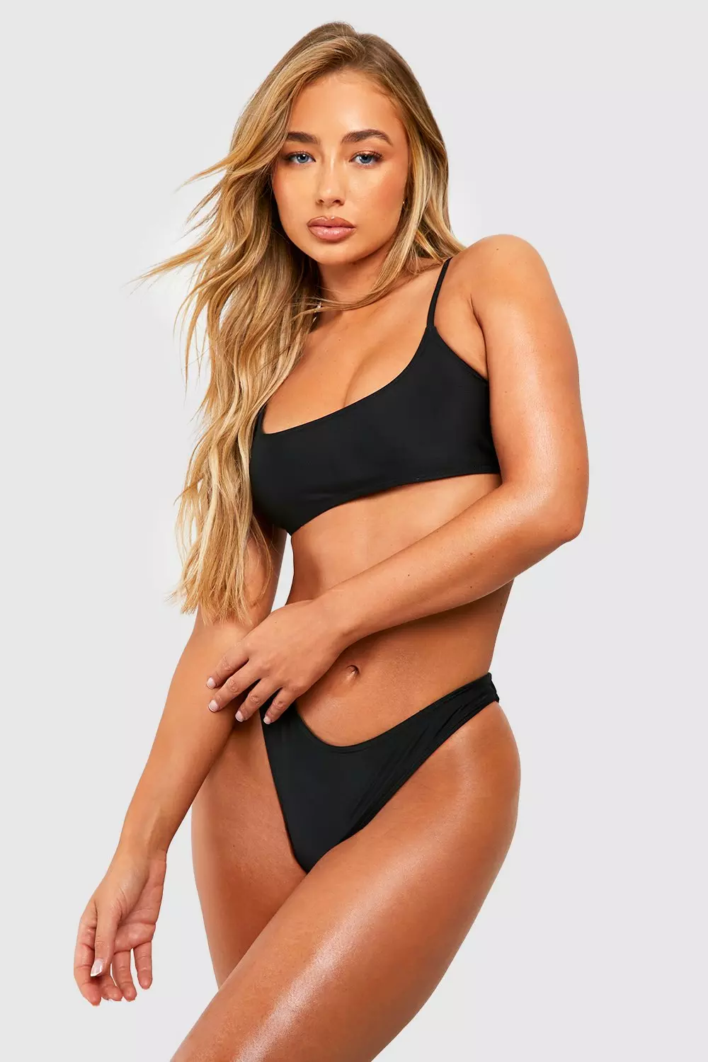 Electric blue Essentials Scoop Tie Back Bikini Top صورة بديلة