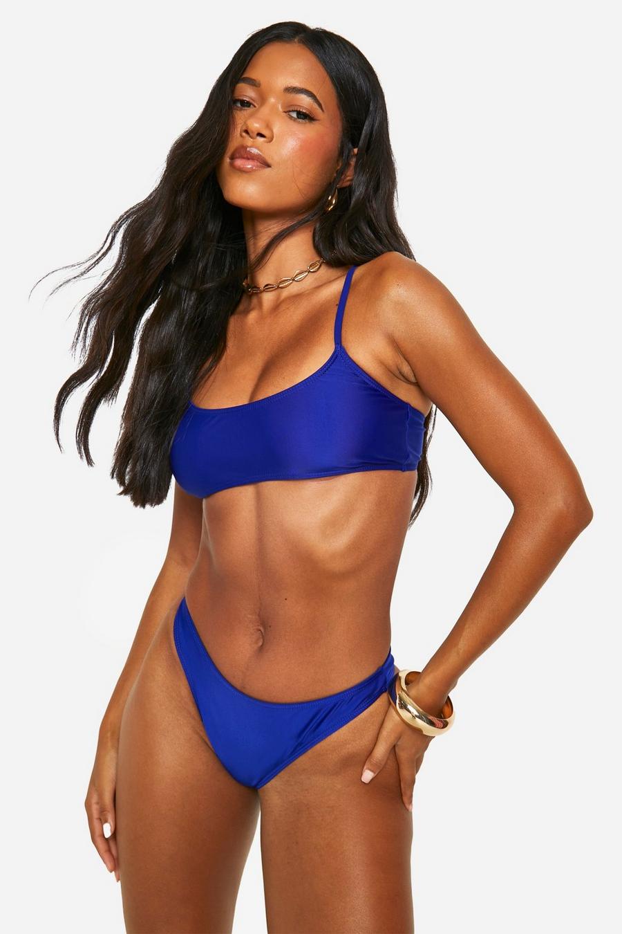 Top bikini Essentials con scollo rotondo e laccetti sul retro, Electric blue