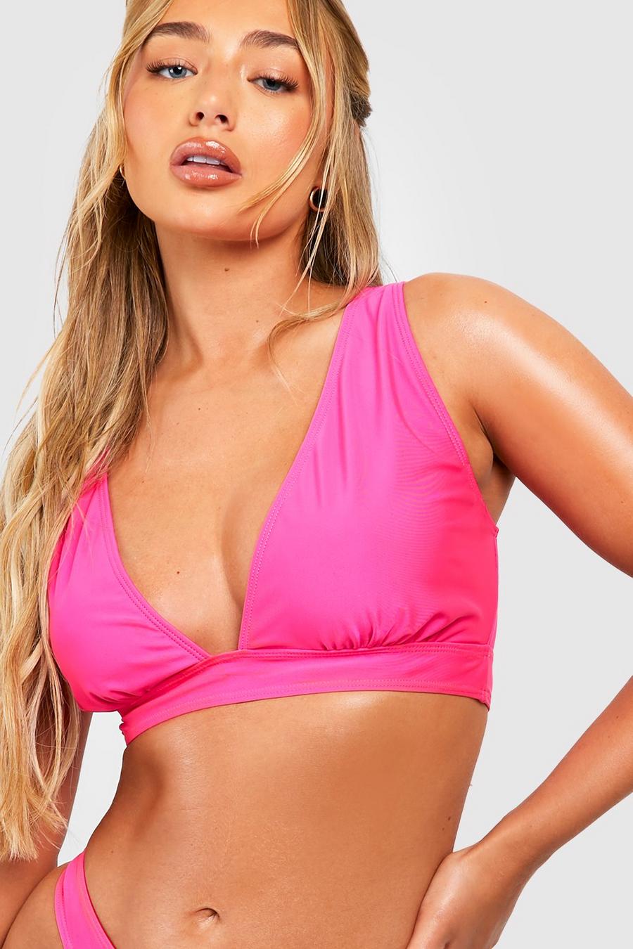 Bright pink Essentials Plunge Tie Back Bikini Top image number 1