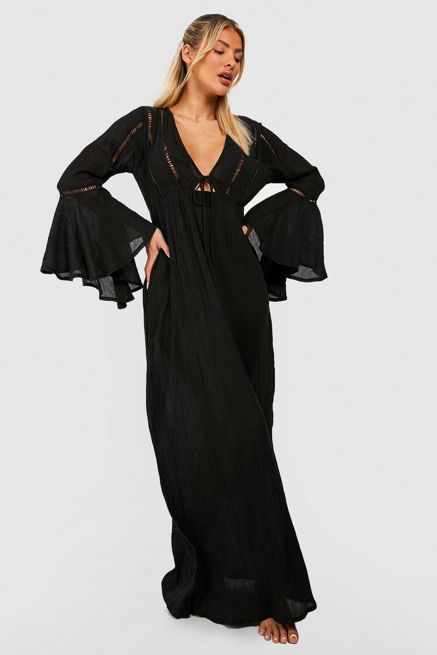 Black Tie Detail Frill Sleeve Beach Maxi Dress image number 1
