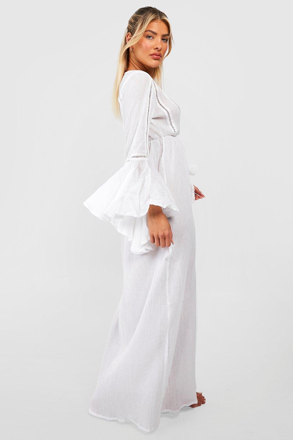 Tie Detail Frill Sleeve Beach Maxi Dress | boohoo