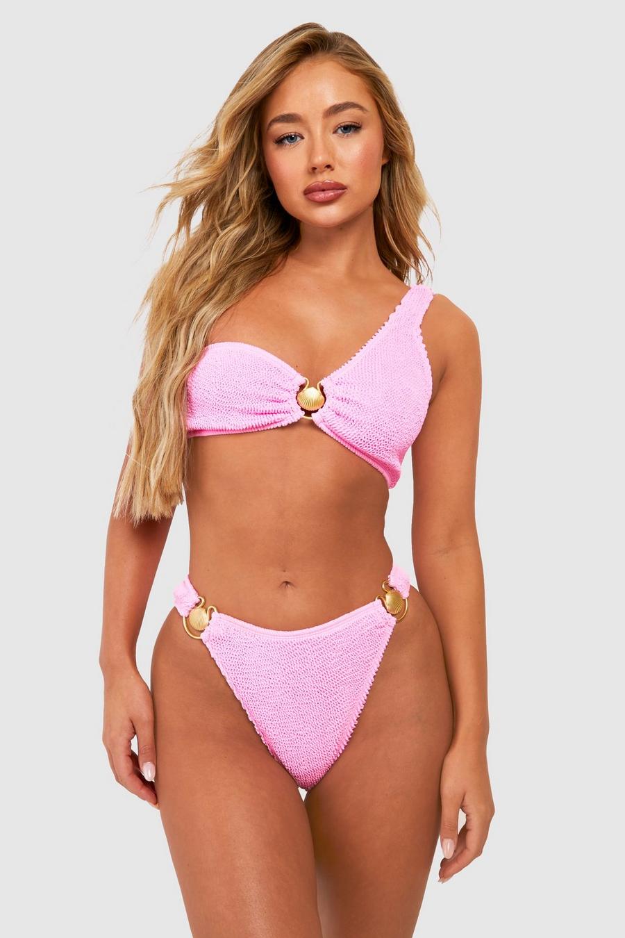 Candy pink Shell Trim Crinkle Hipster Bikini Brief image number 1