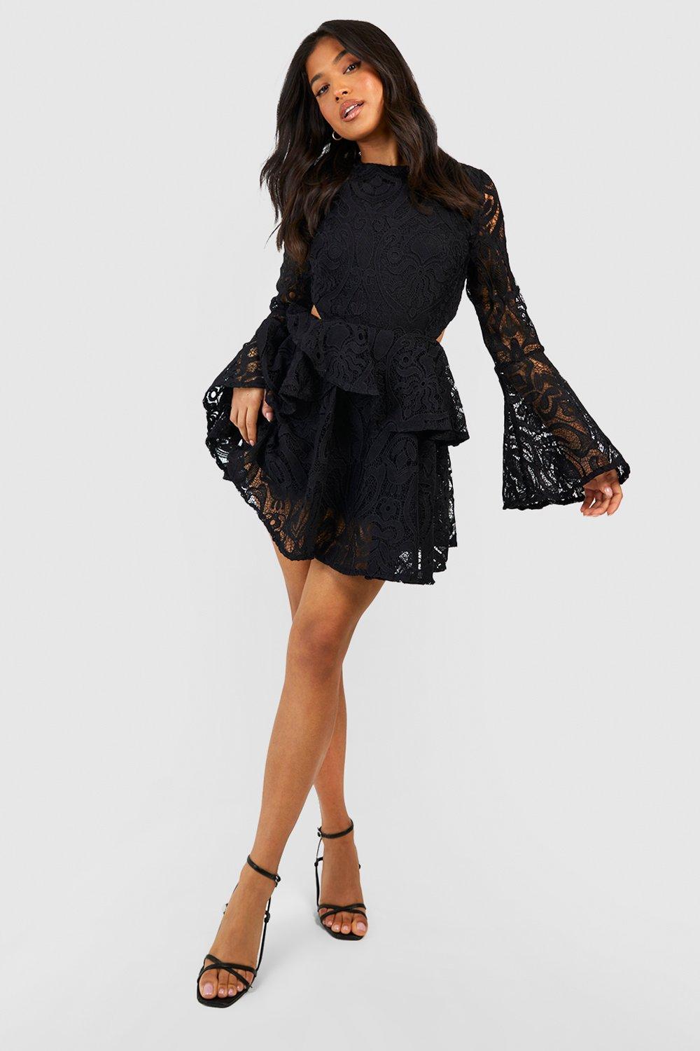Petite Premium Lace Flare Sleeve Mini Dress