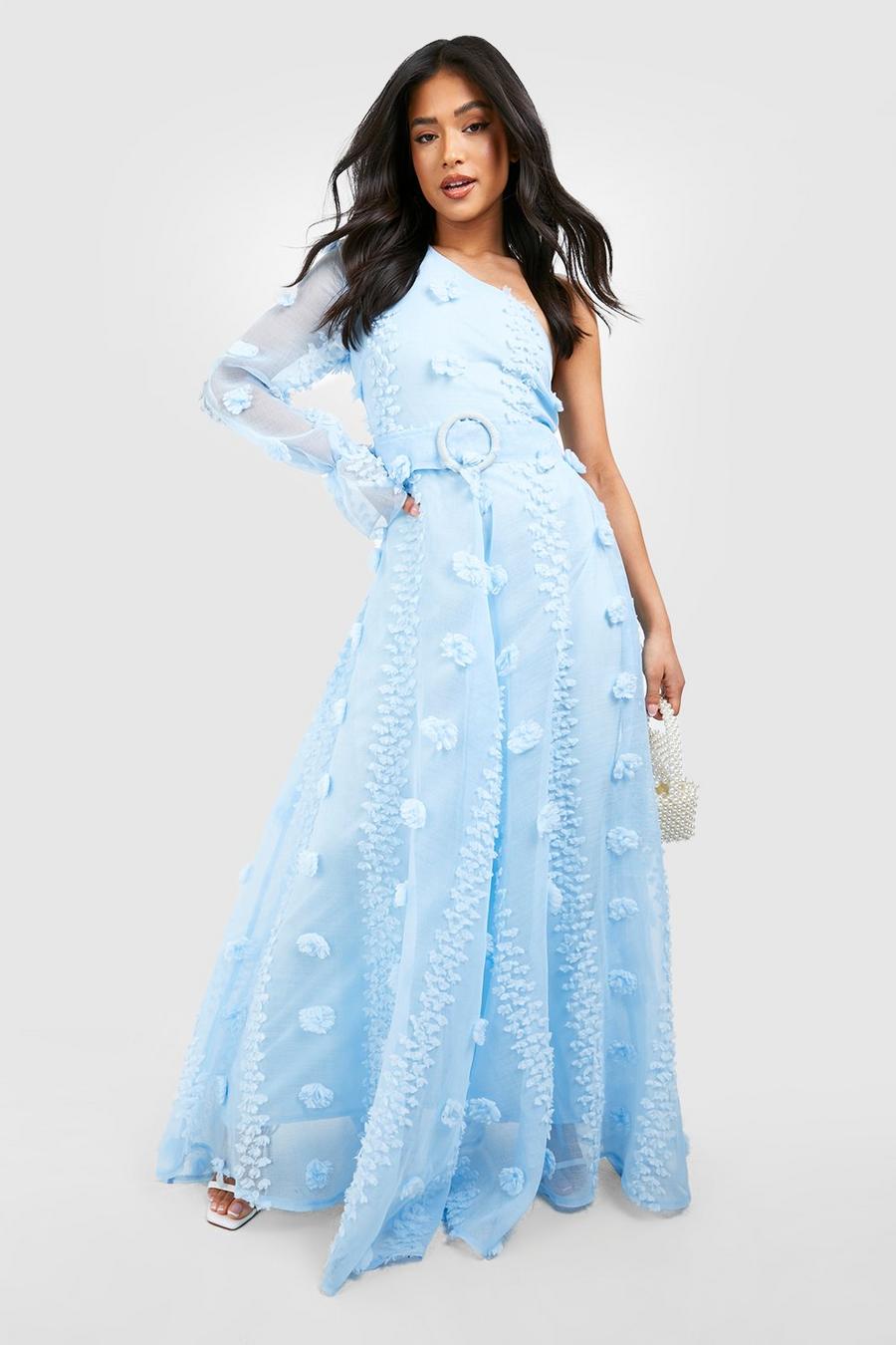 Blue Petite Textured Dobby Asymmetric Maxi Dress image number 1
