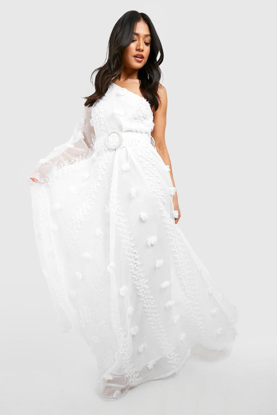 White Petite Textured Dobby Asymmetric Maxi Dress image number 1