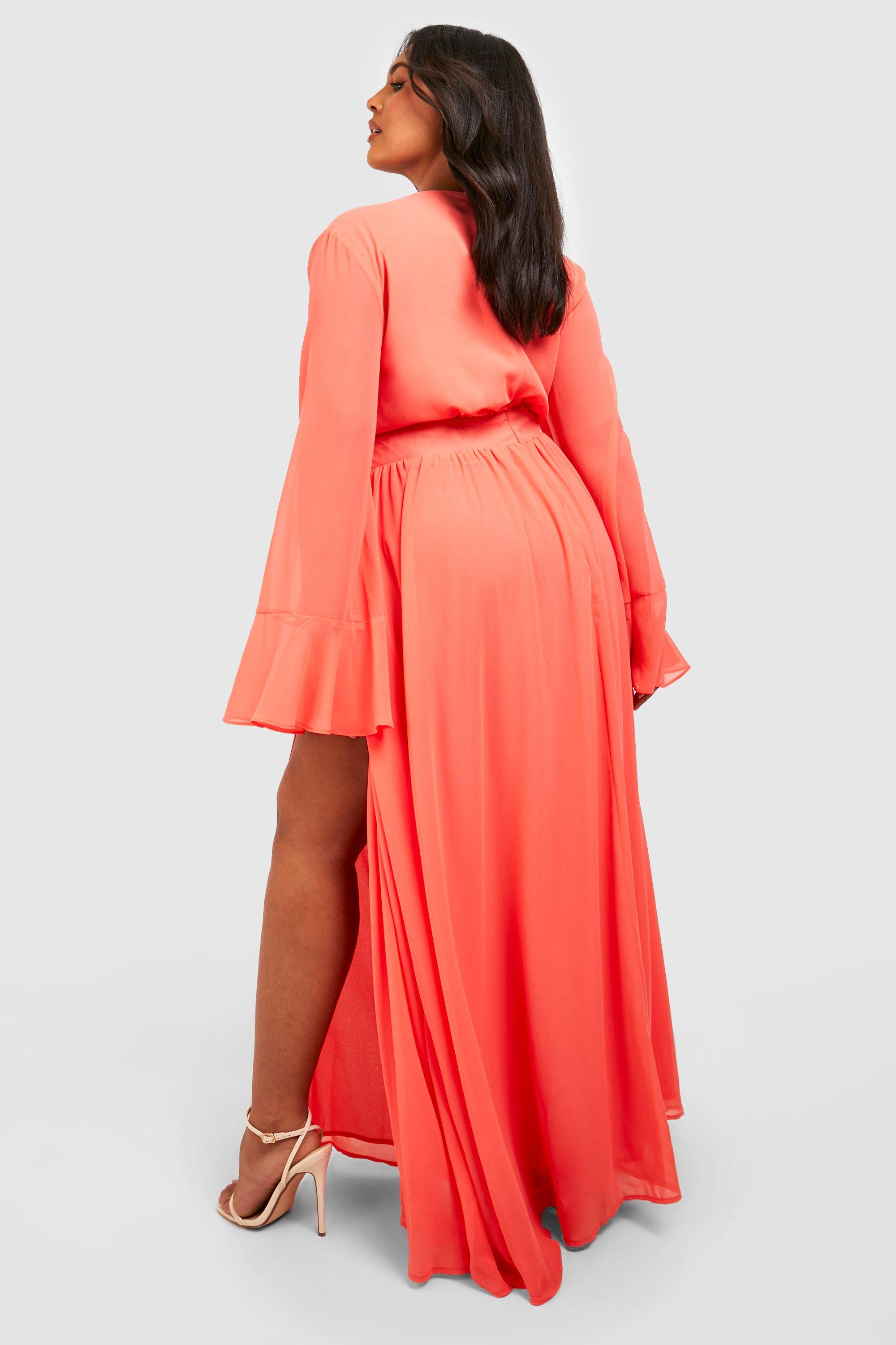 Plus Chiffon Flared Sleeve Maxi Dress