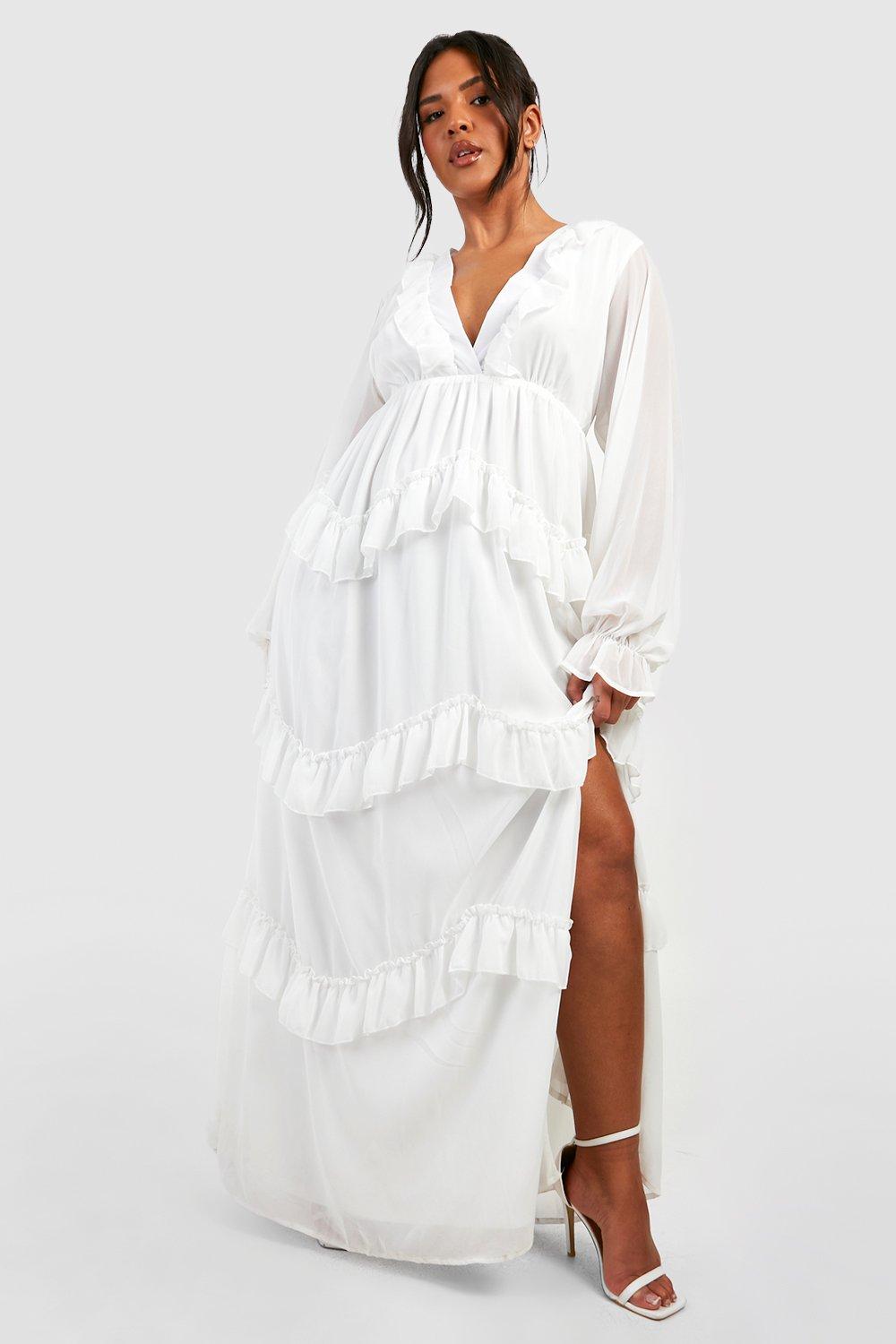 Plus Frill Plunge Ruffle Maxi Dress