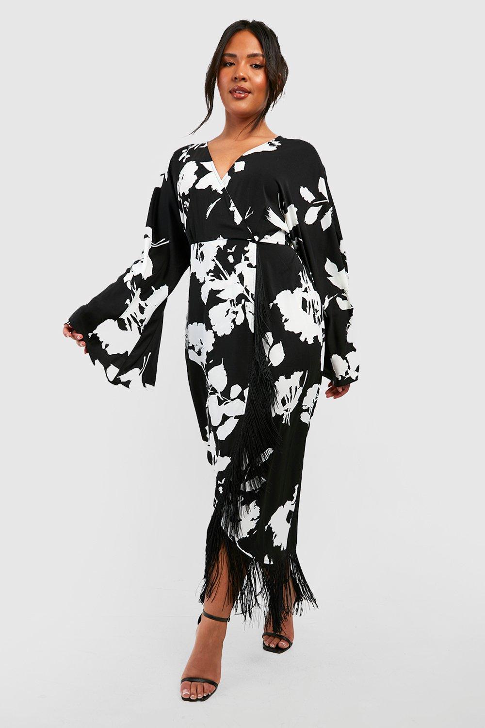 Black floral tassel hem hotsell midi dress