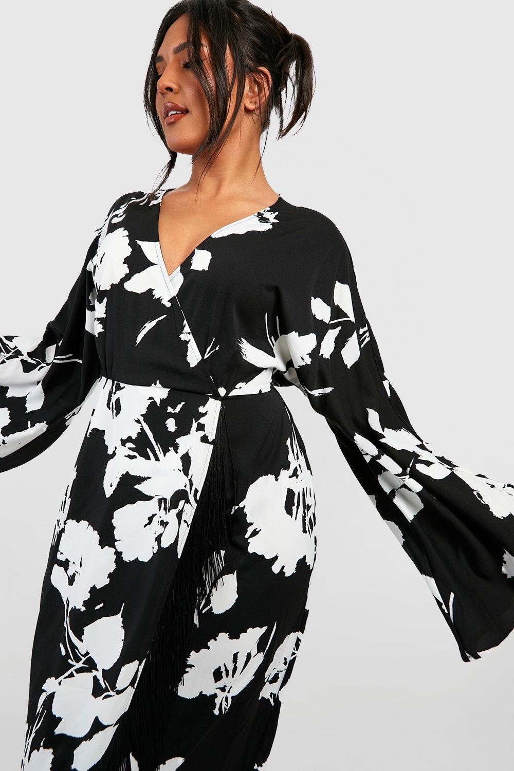 Boohoo black wrap on sale dress