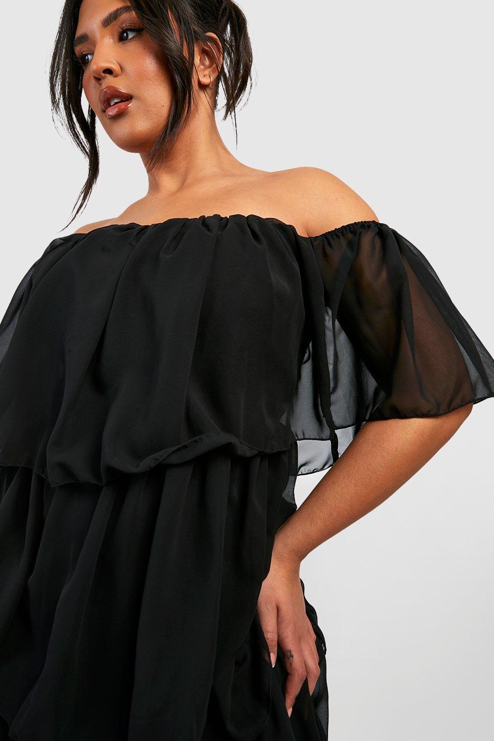 Black chiffon sale bardot top