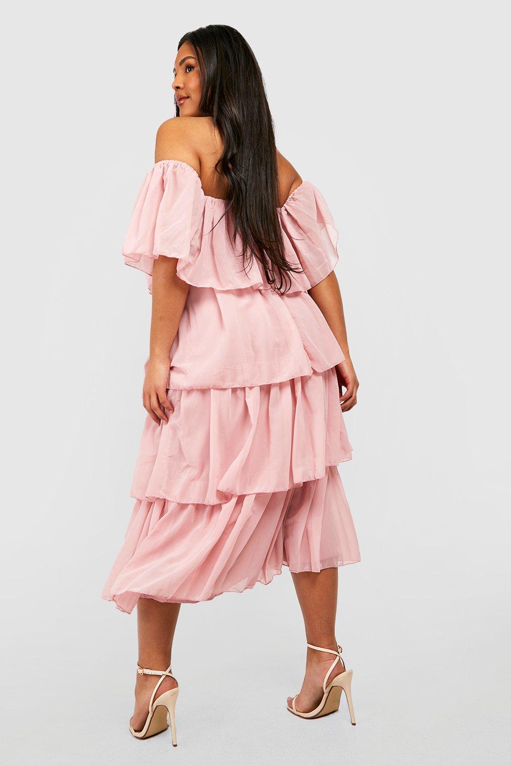 Chiffon bardot clearance ruffle tiered dress