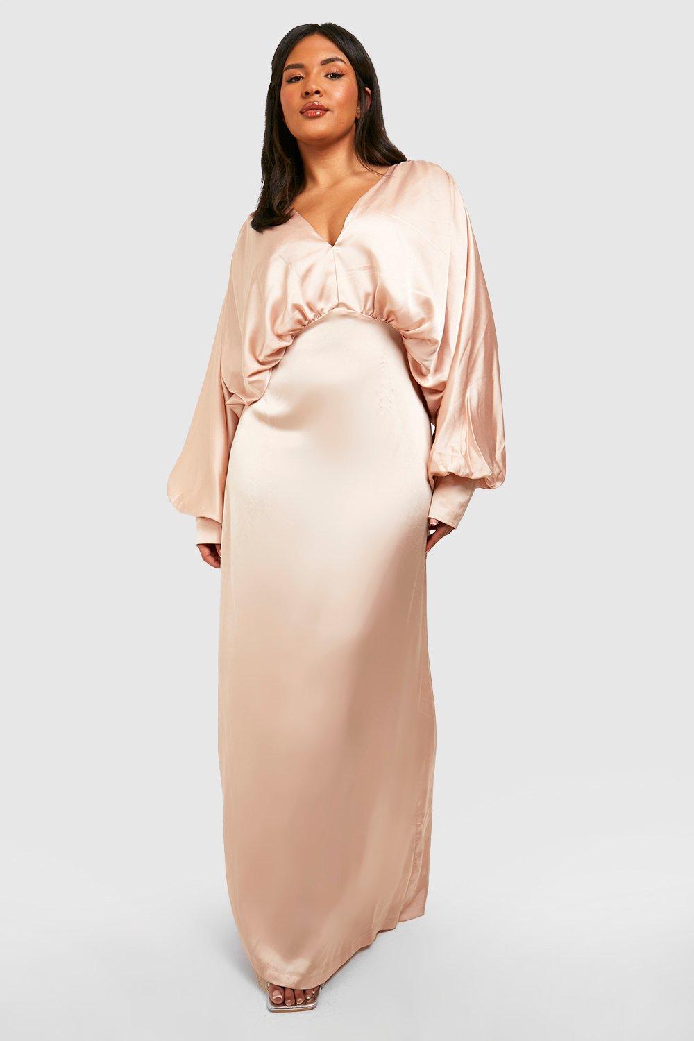 Plus Satin Plunge Blouson Sleeve Maxi Dress boohoo