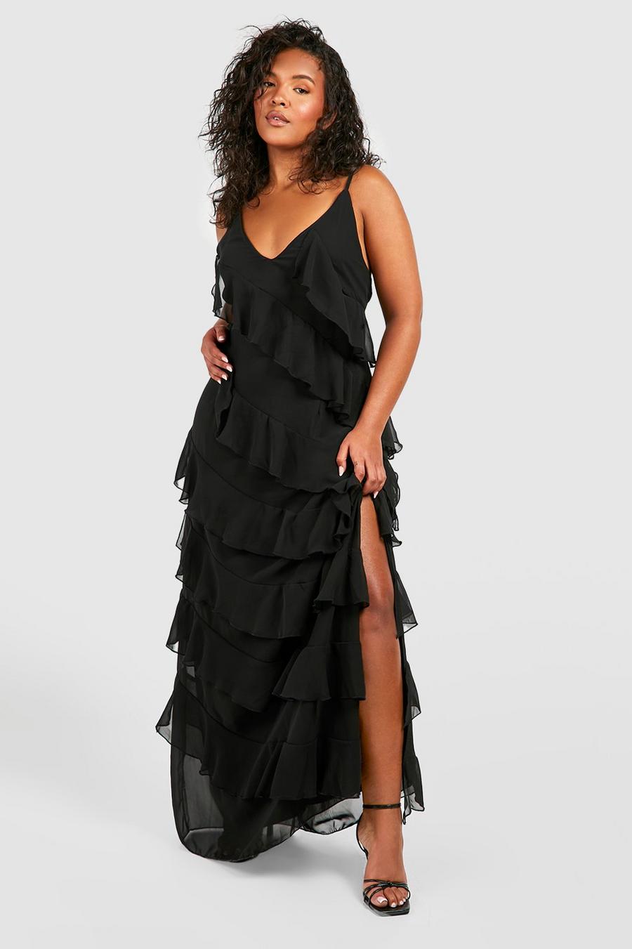 Black Plus Ruffle Strap Maxi Dress image number 1
