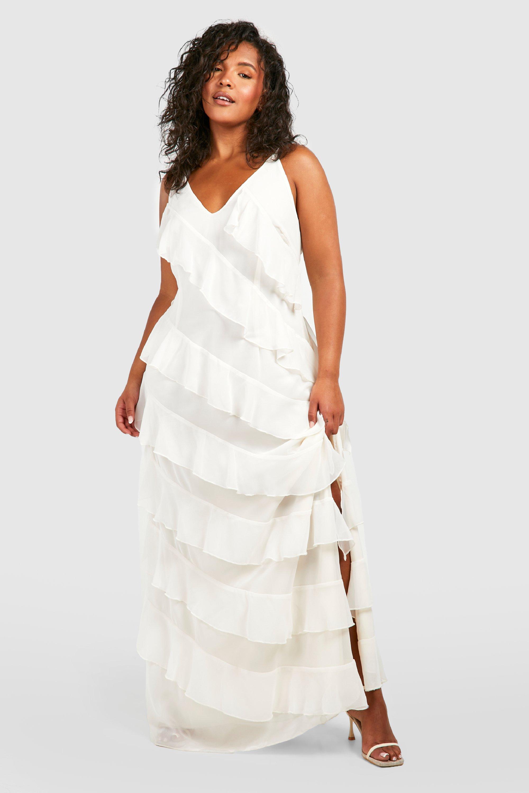 Grande taille Robe longue a bretelles et volants boohoo FR