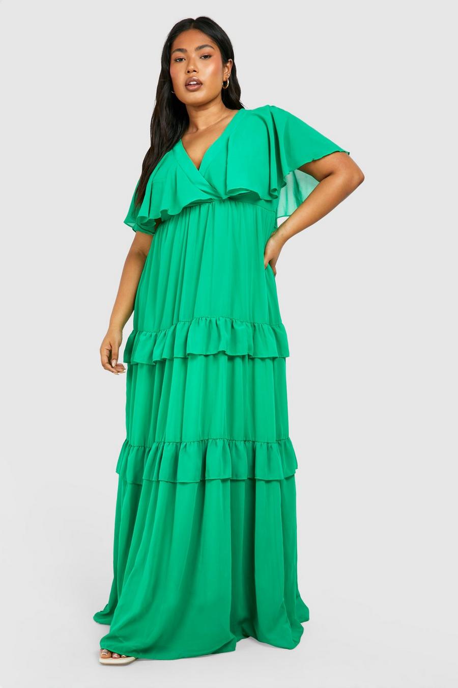 Bright green Plus Angel Sleeve Maxi Dress
