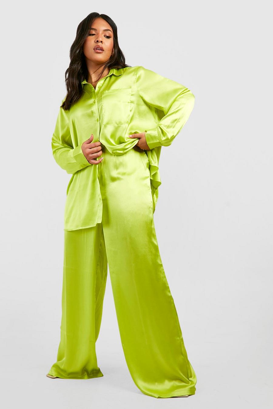 Chartreuse Plus Satin Wide Leg Trousers image number 1