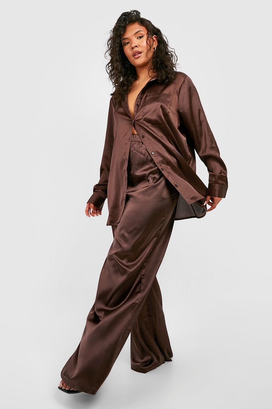 Chocolate Plus Satin Wide Leg Trousers image number 1