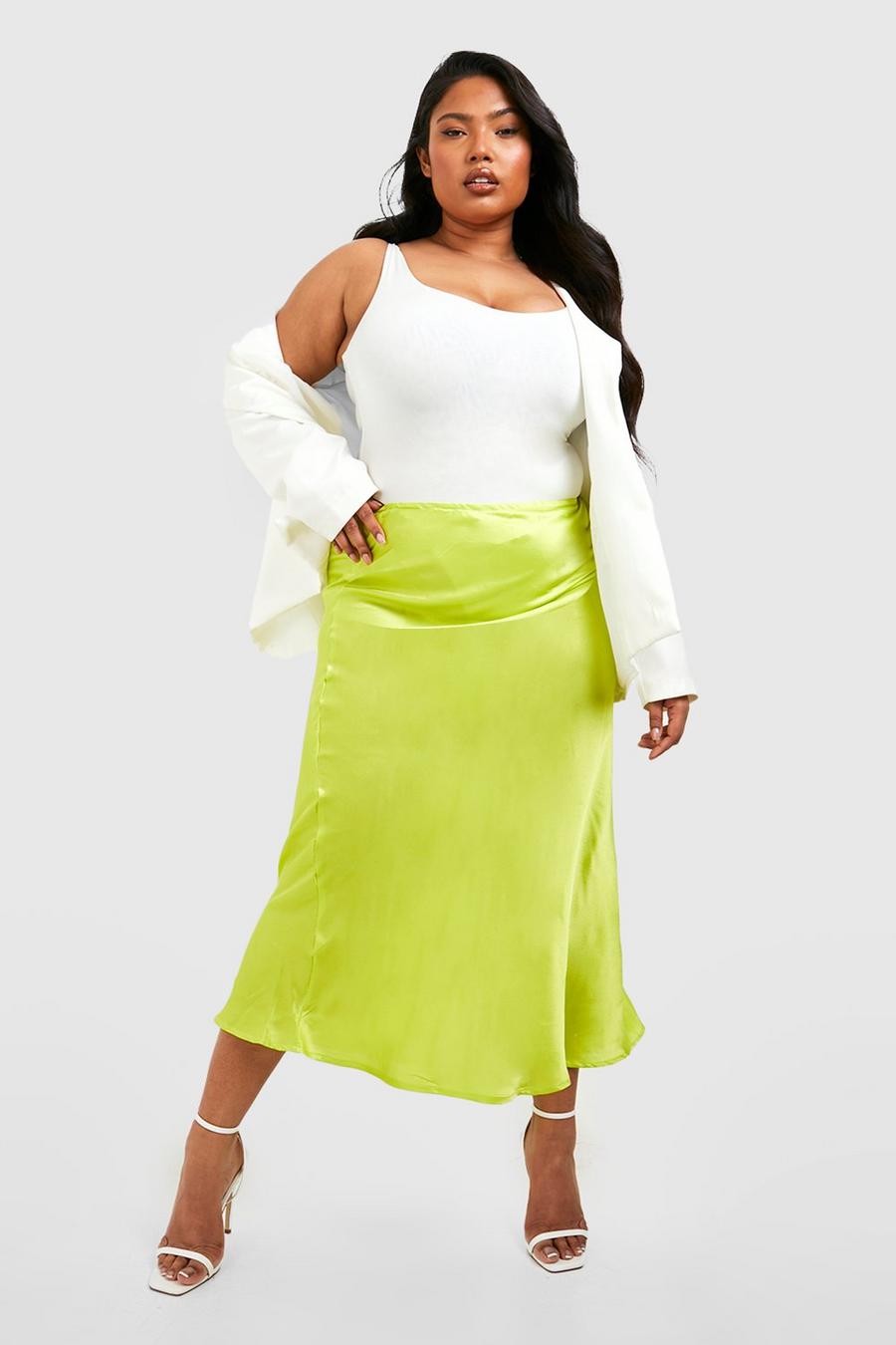 Chartreuse yellow Plus Midi Skirt image number 1