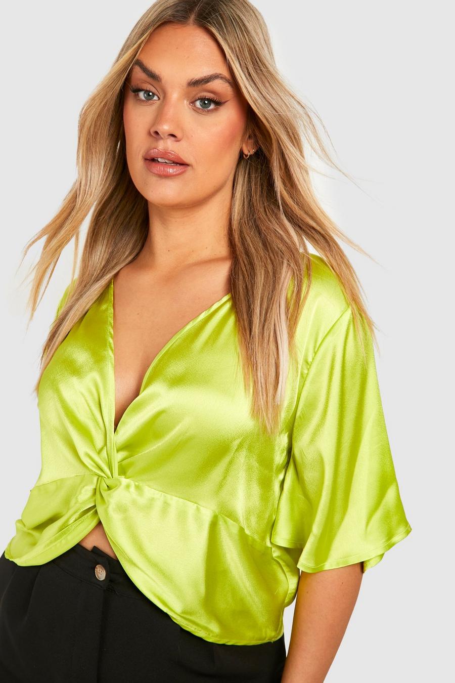 Chartreuse Plus Cap Sleeve Twist Front Top image number 1