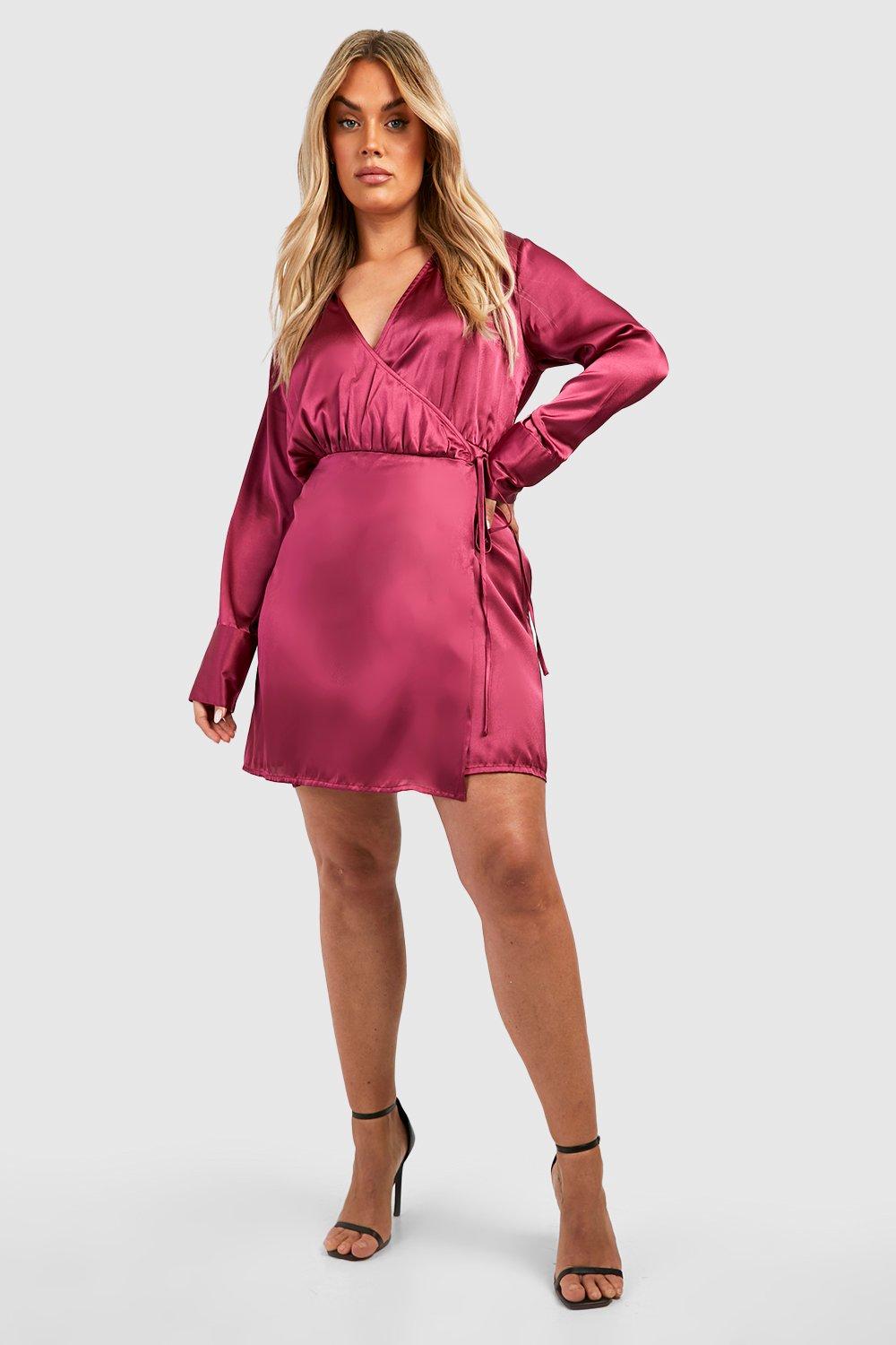 Boohoo satin 2024 belted wrap dress