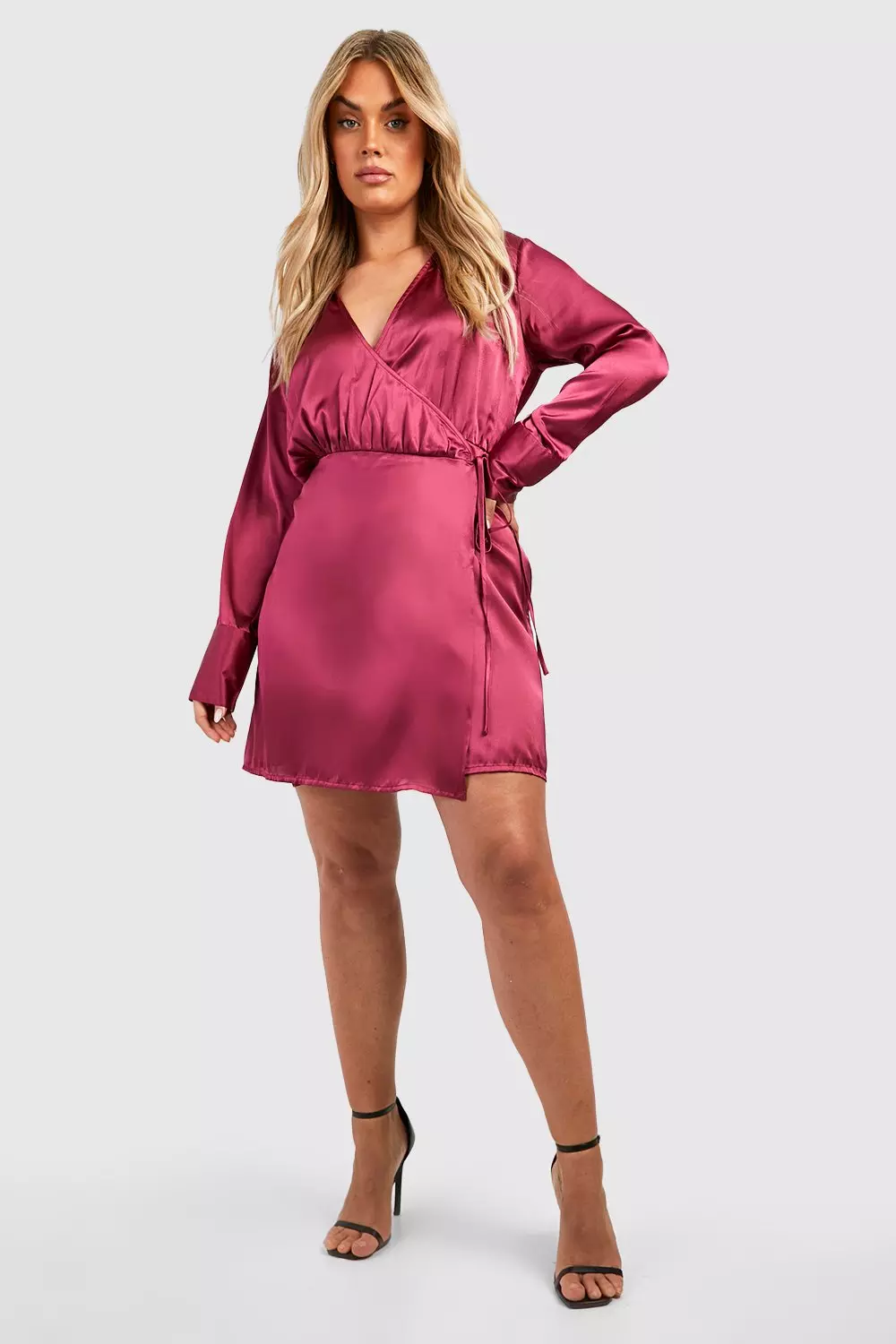 Boohoo satin best sale belted wrap dress