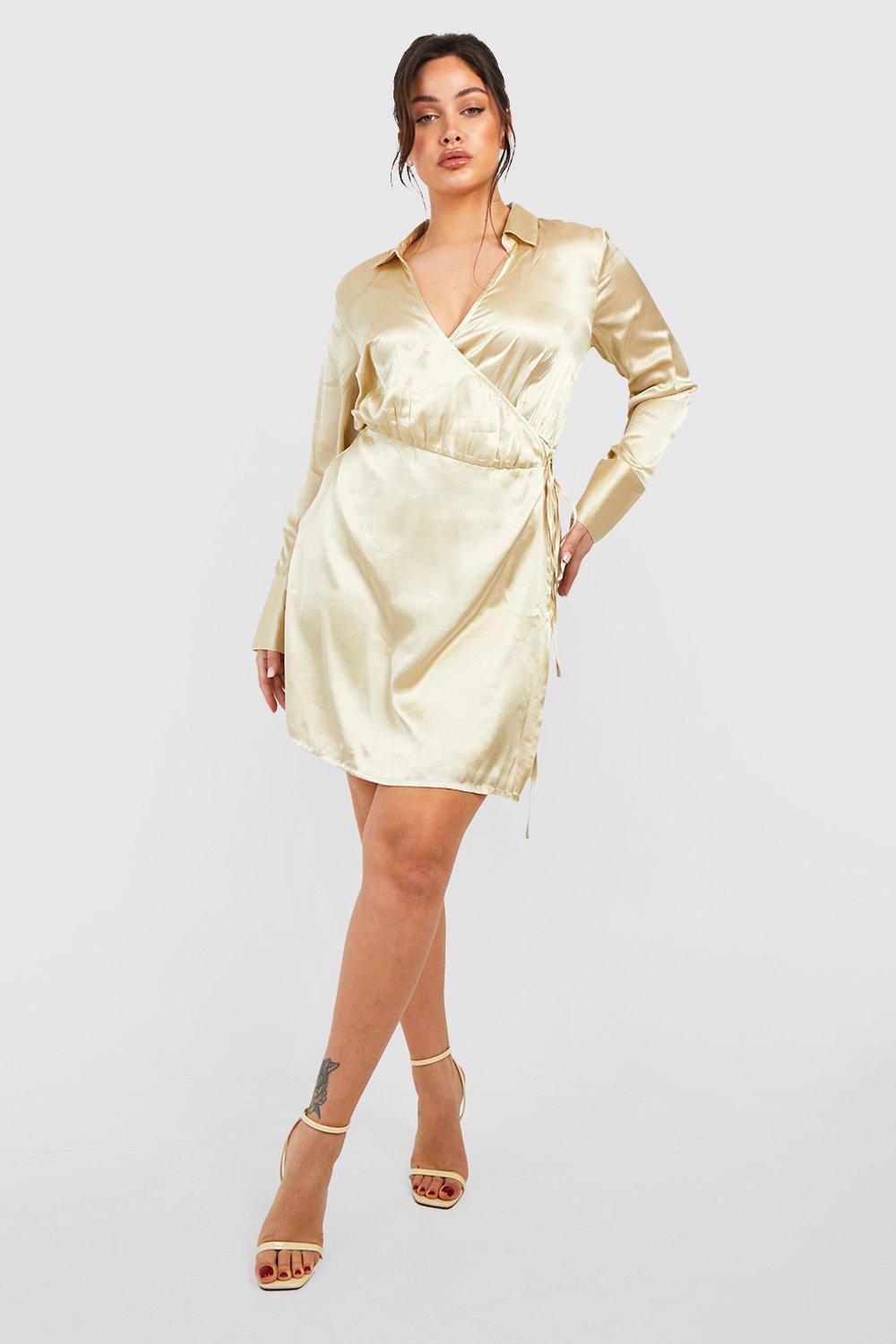 Boohoo satin 2025 belted wrap dress