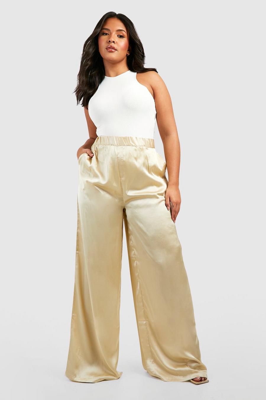 Sand Plus Satin Wide Leg Trousers image number 1
