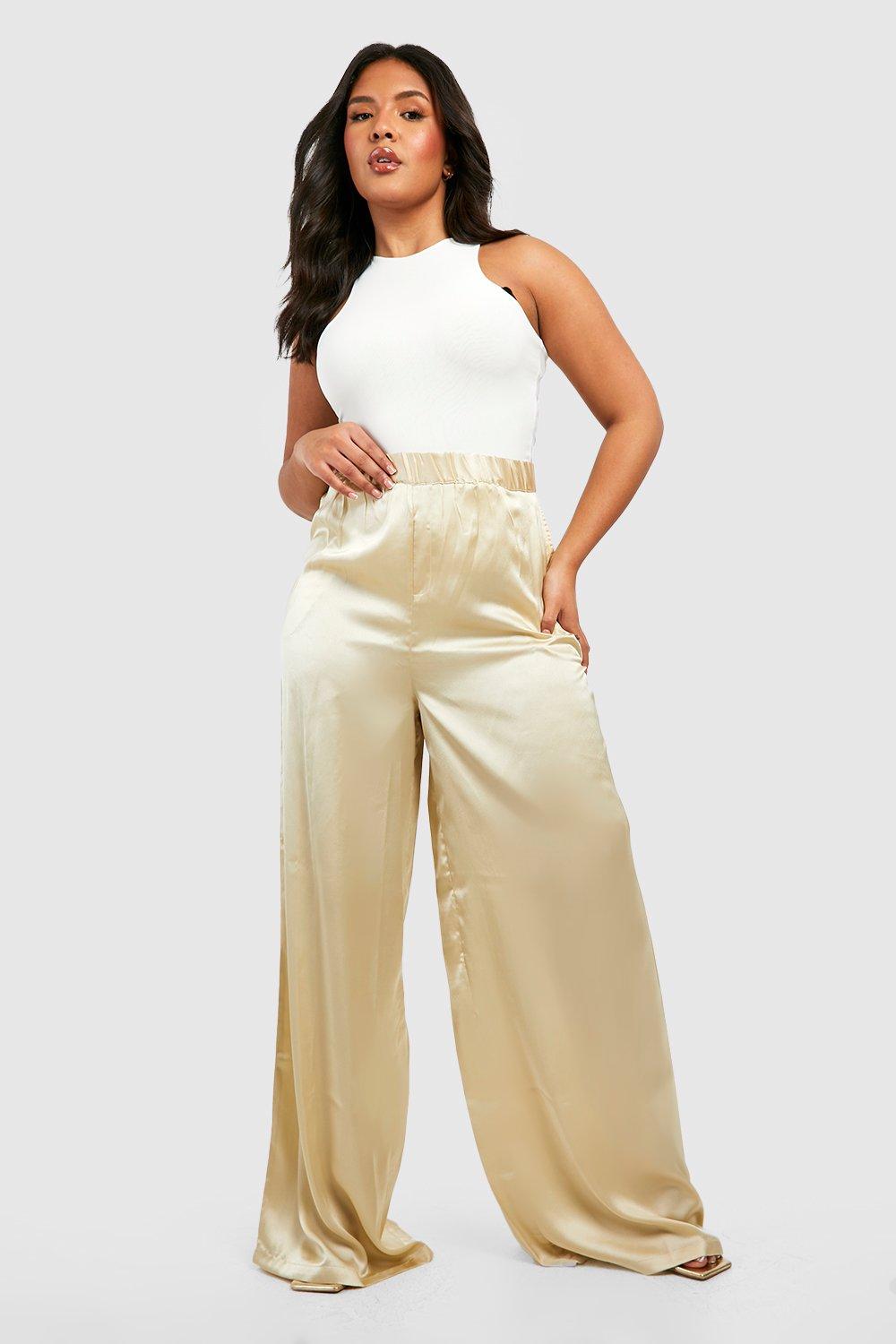 Plus Satin Wide Leg Pants boohoo