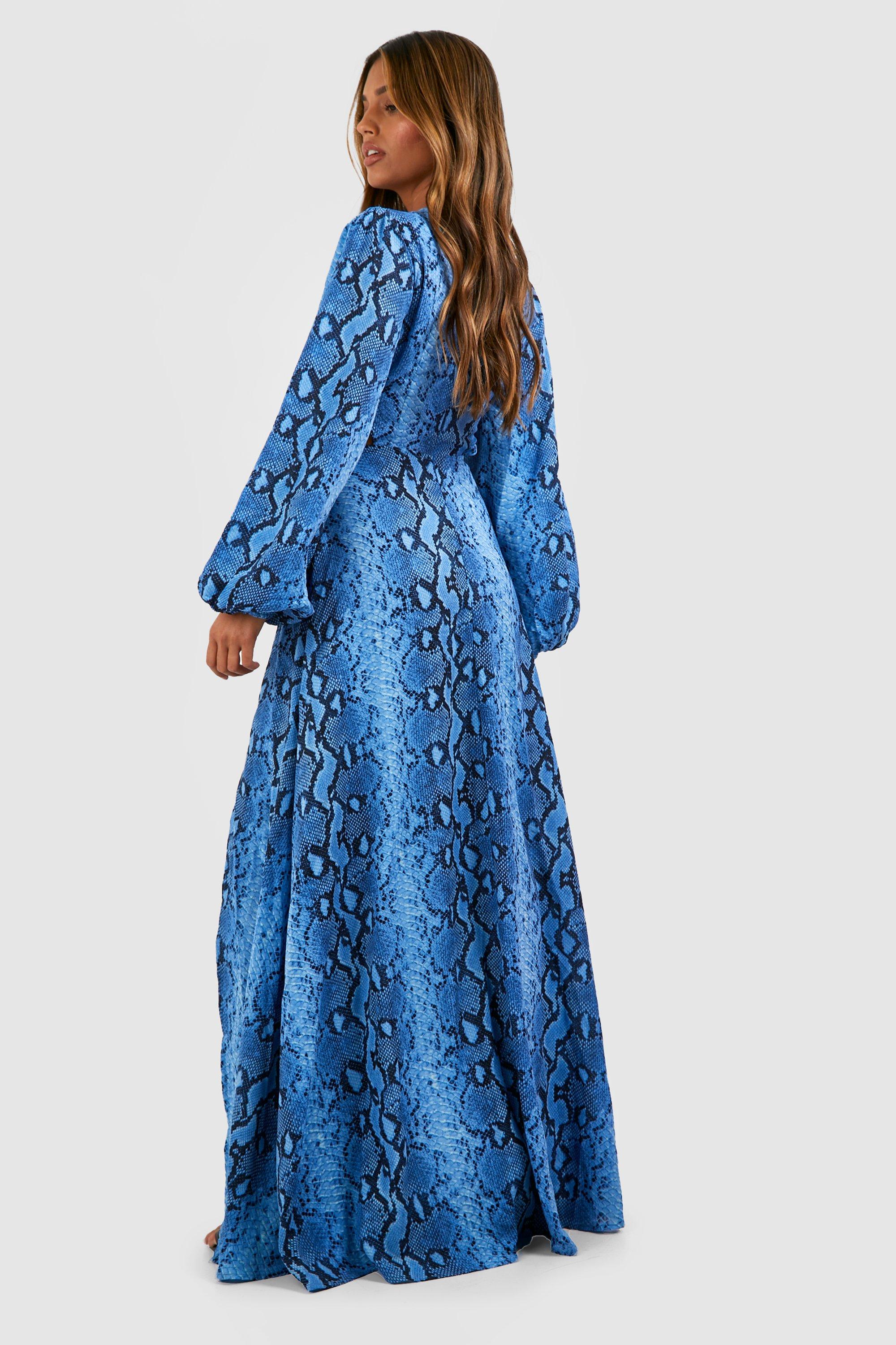 Long sleeve snake print maxi dress hotsell