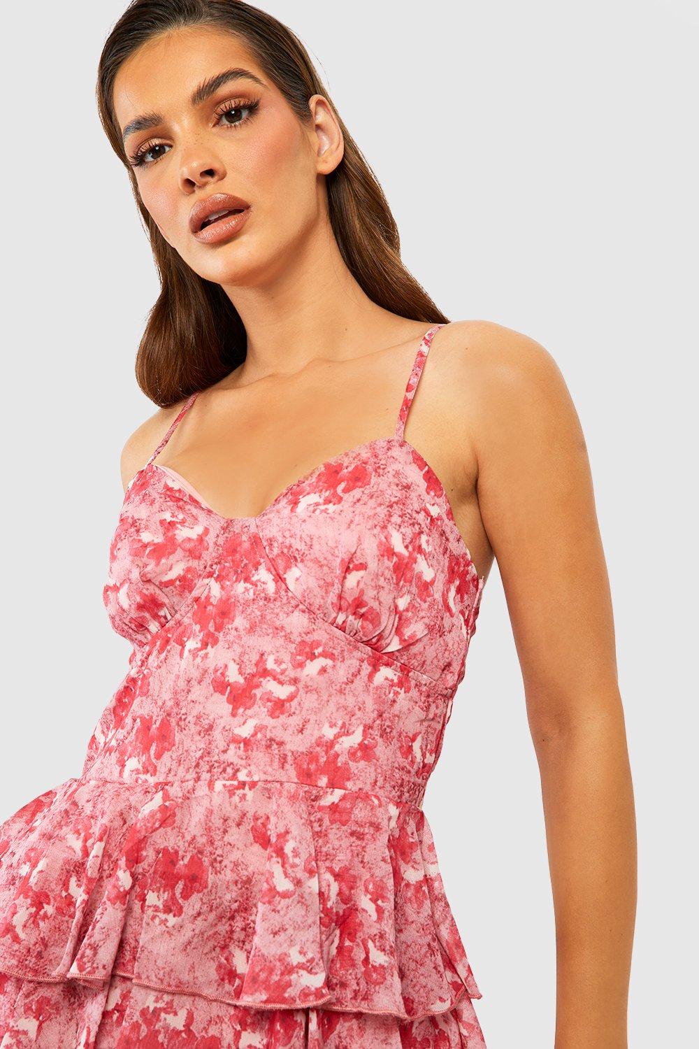 Pink chiffon floral clearance dress