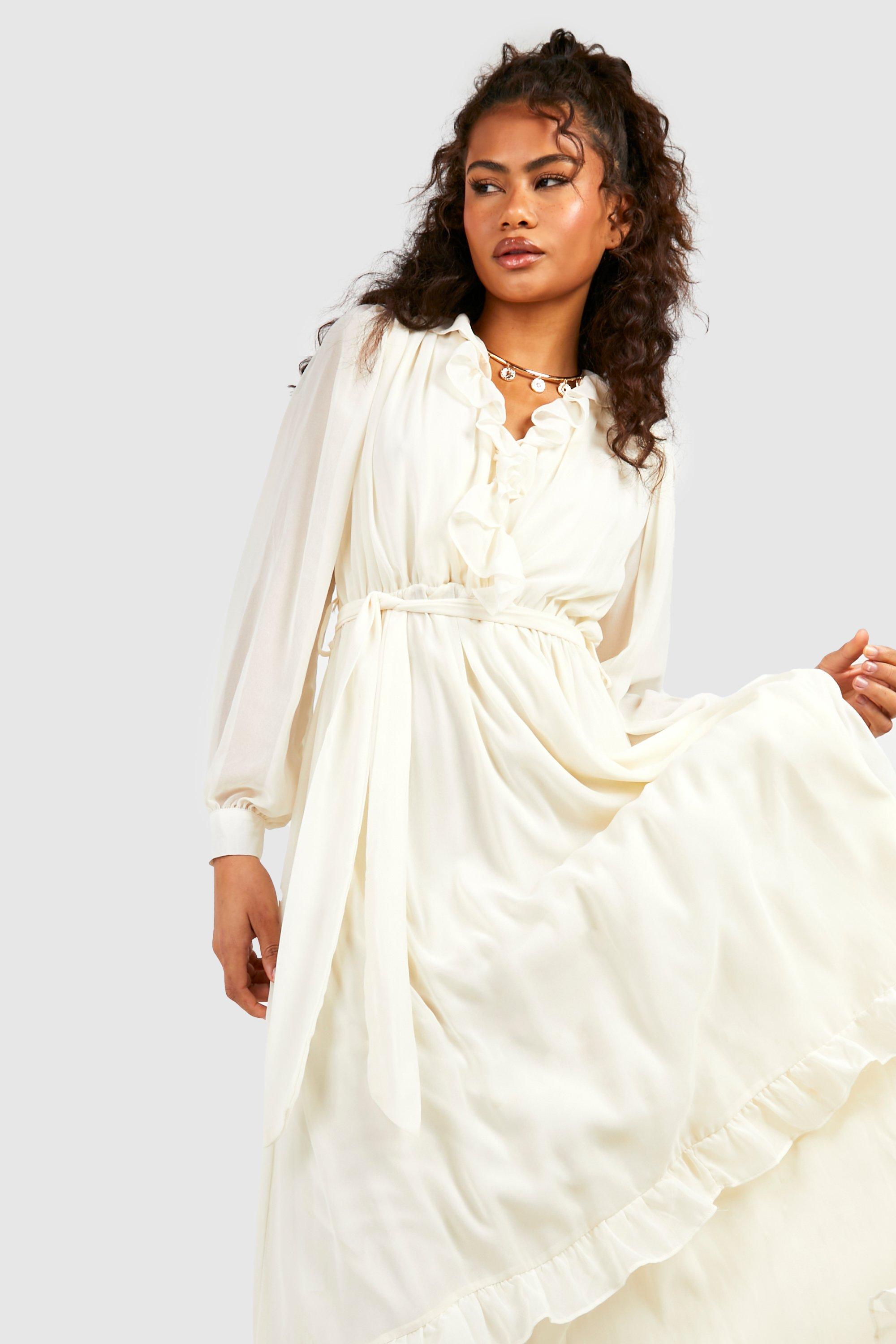 White chiffon maxi shop dress with sleeves