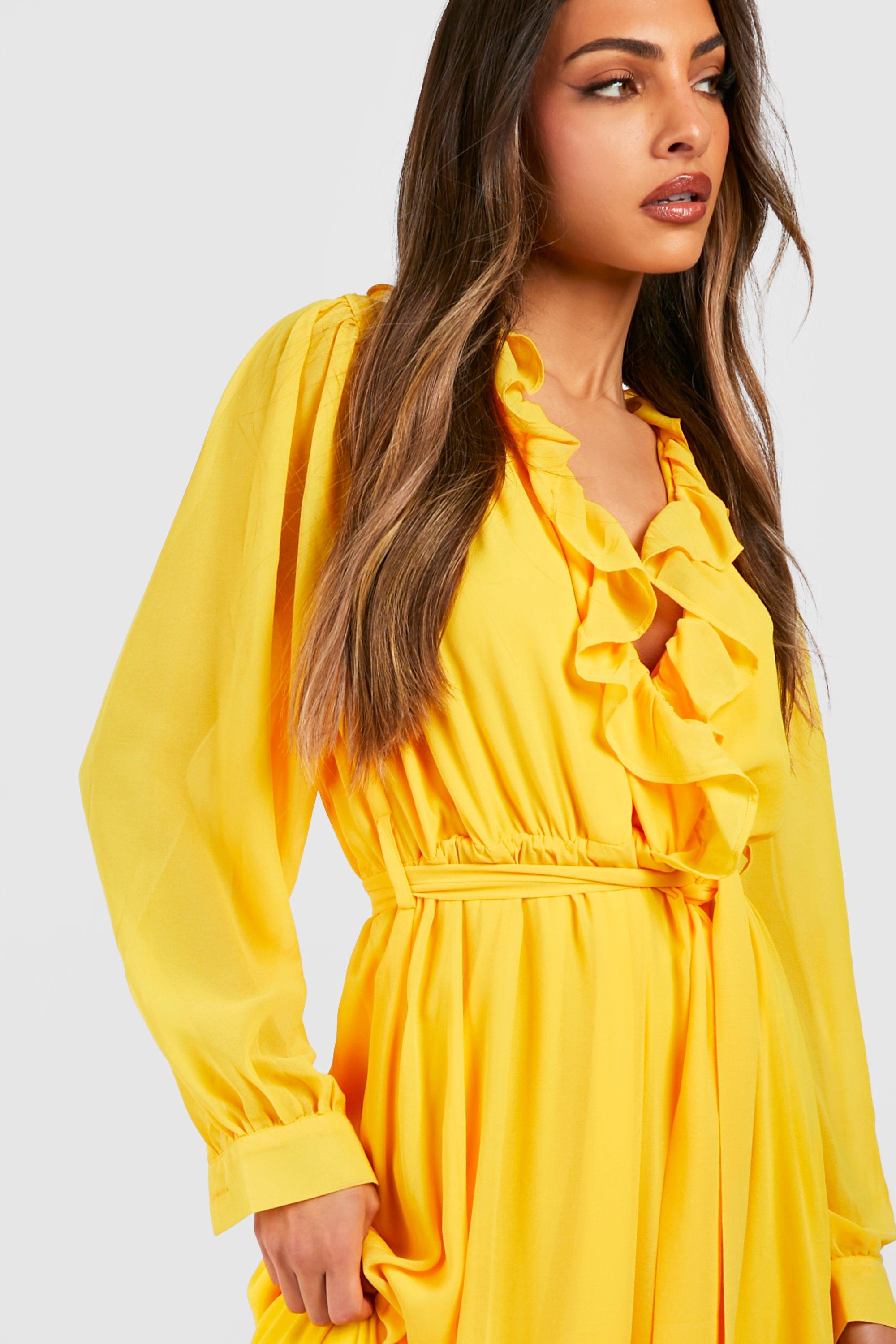 Long yellow hotsell ruffle dress