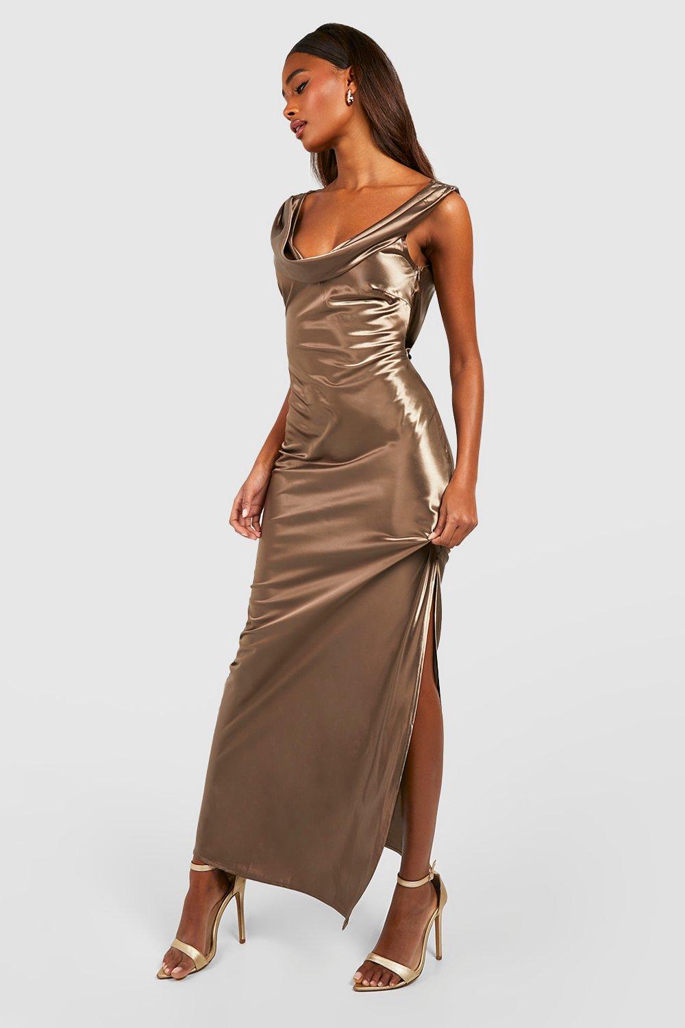 Satin Cowl Neck Slip Dress