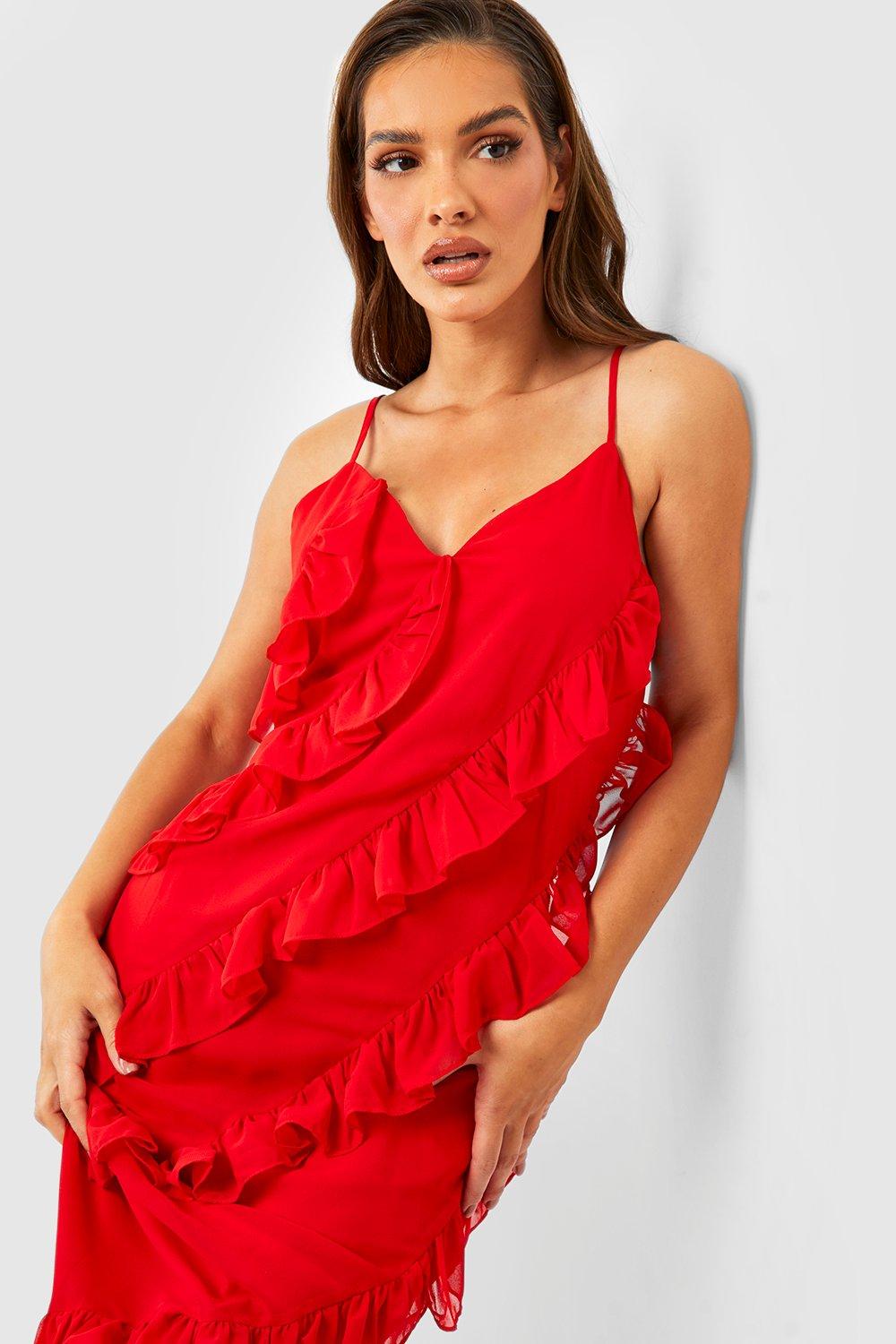 Boohoo red clearance ruffle dress