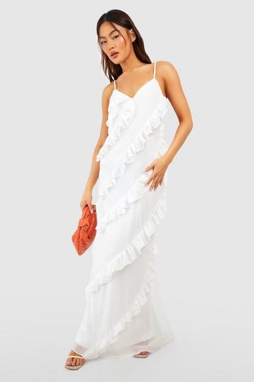 Chiffon Ruffle Detail Maxi Dress white