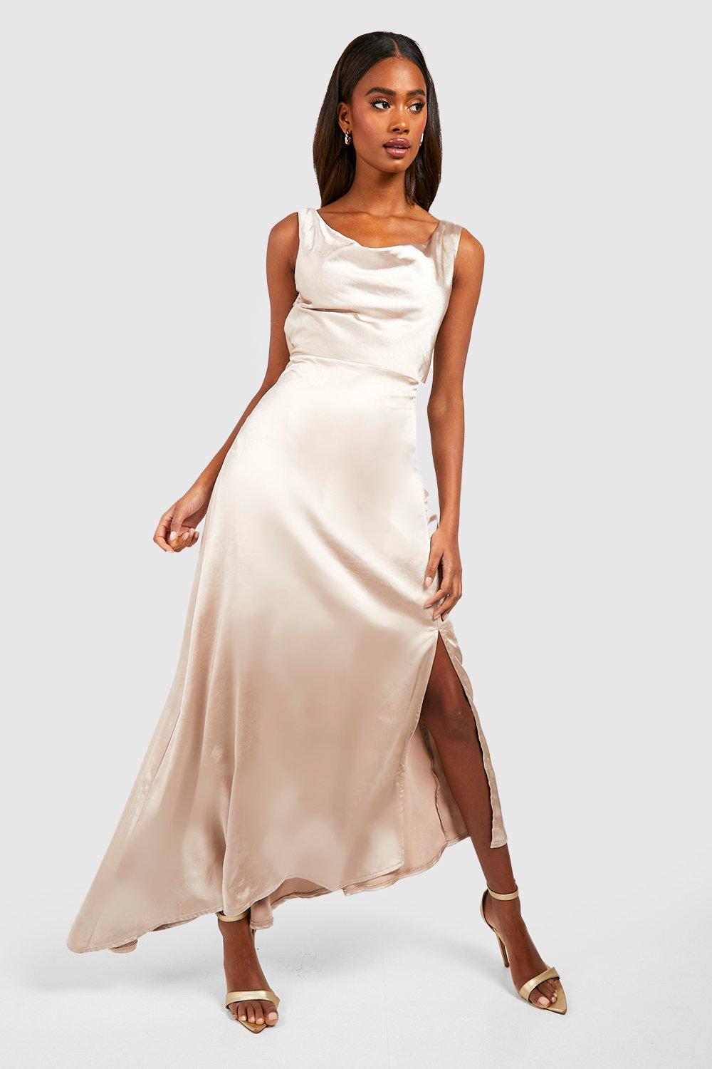 Women's Bridesmaid Satin Asymmetric Hem Maxi Dress | Boohoo UK