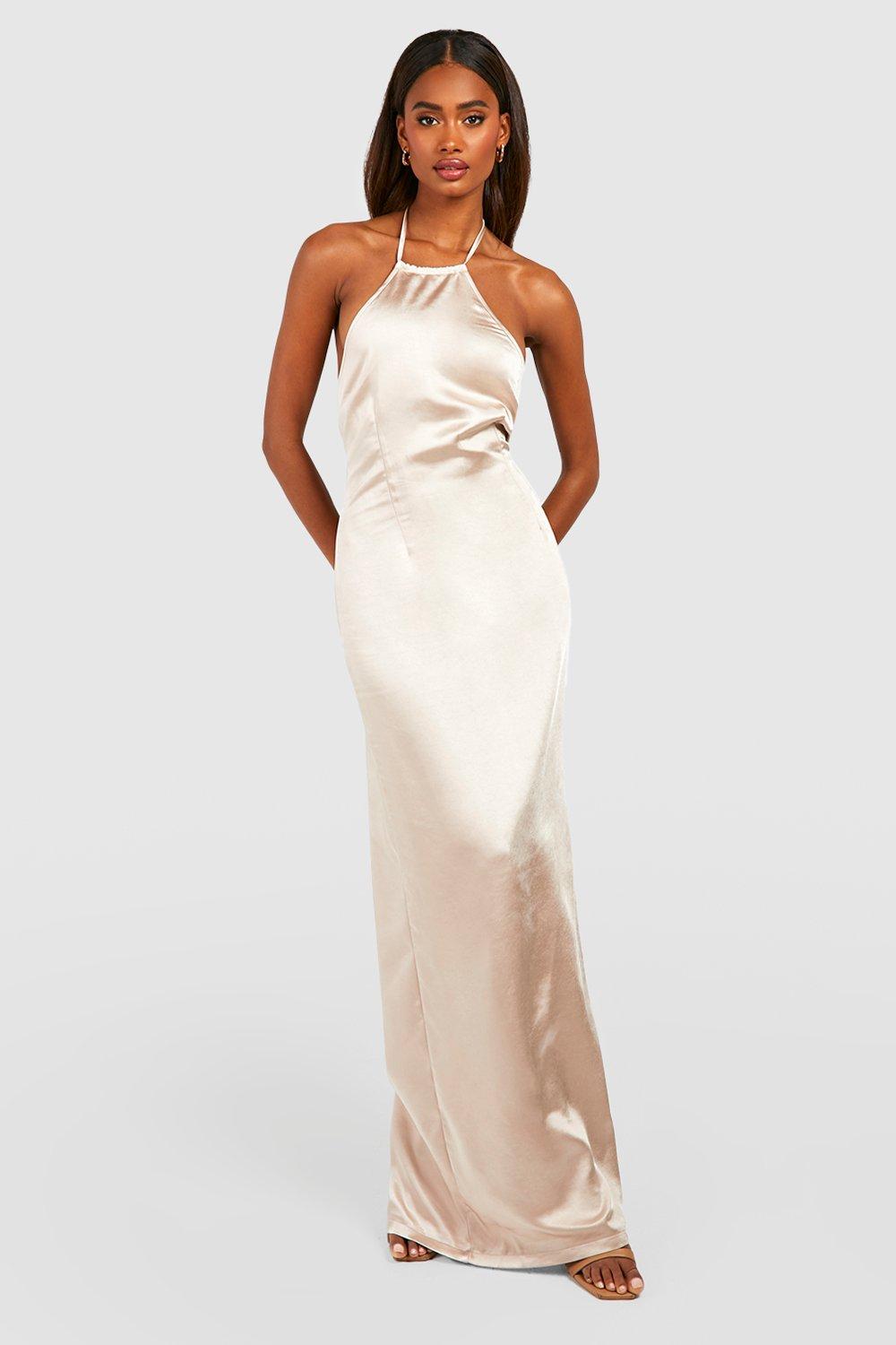 Bridesmaid Satin Halter Maxi Dress | boohoo USA