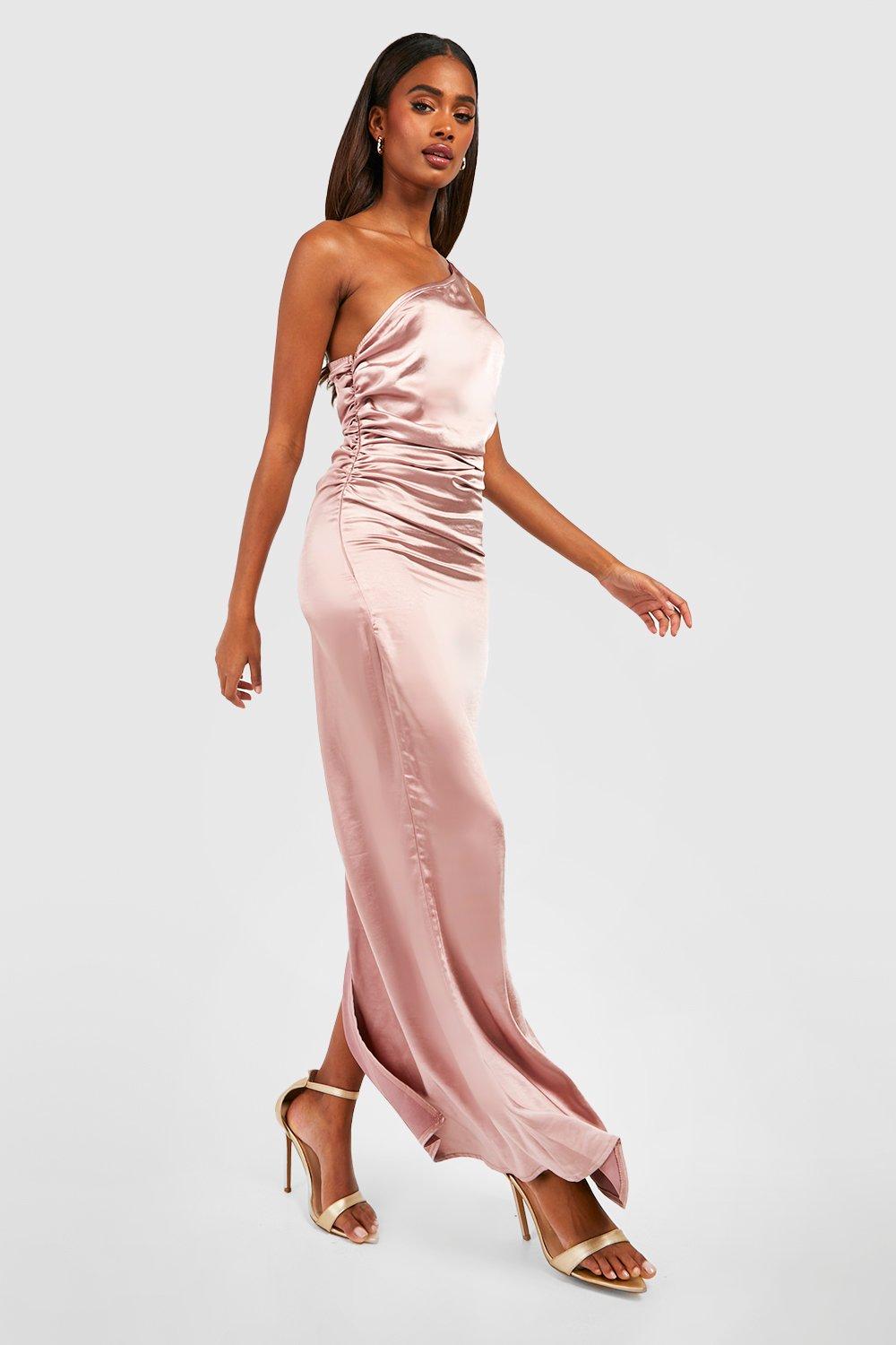 One shoulder ruched outlet maxi dress