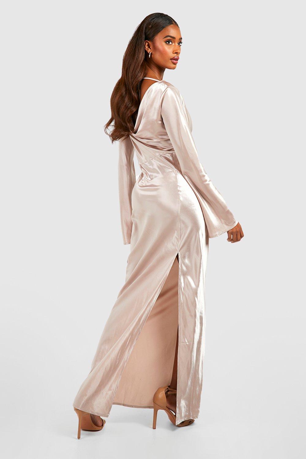 Bridesmaid Cowl Neck Long Sleeve Maxi Dress