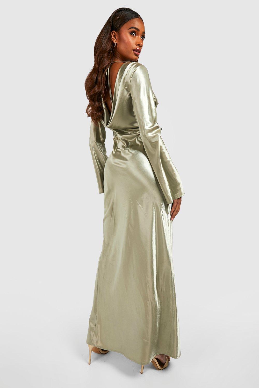 Bridesmaid Cowl Neck Long Sleeve Maxi Dress boohoo