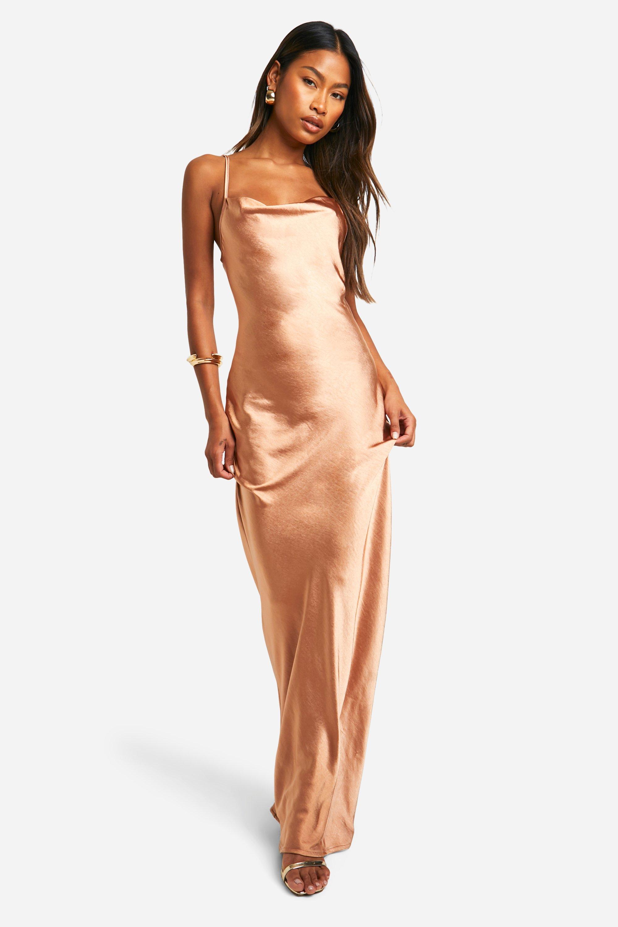 Bridesmaid Satin Cowl Neck Maxi Dress