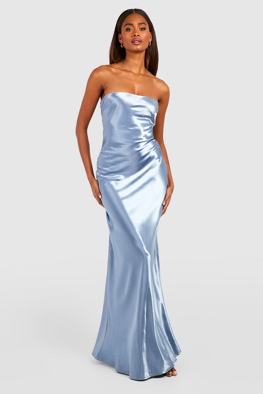 Blue blå Bridesmaid Satin Bandeau Maxi Dress image number 1