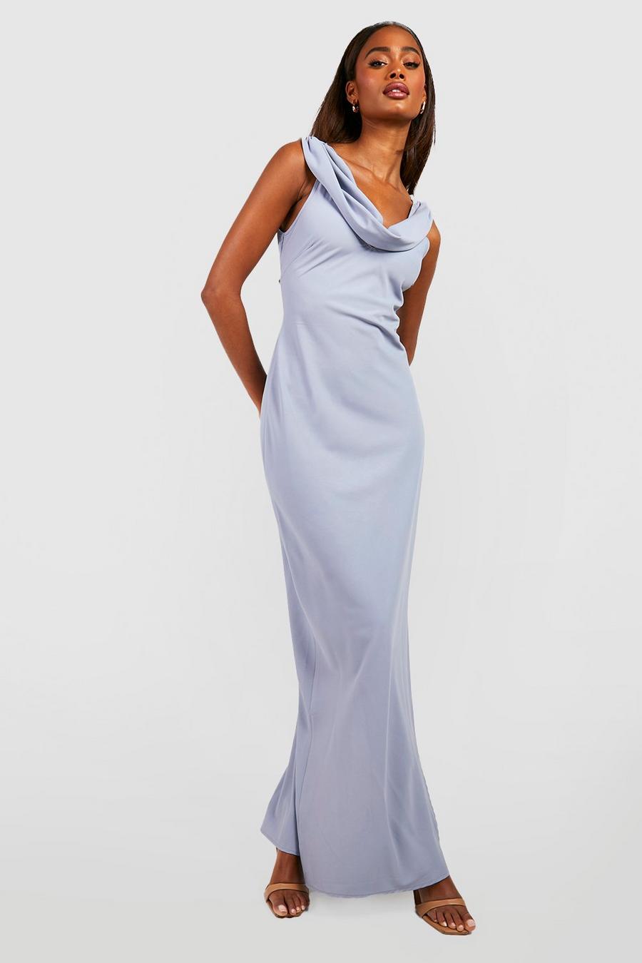 High Neck Satin Bridesmaid Dress with Strappy Back