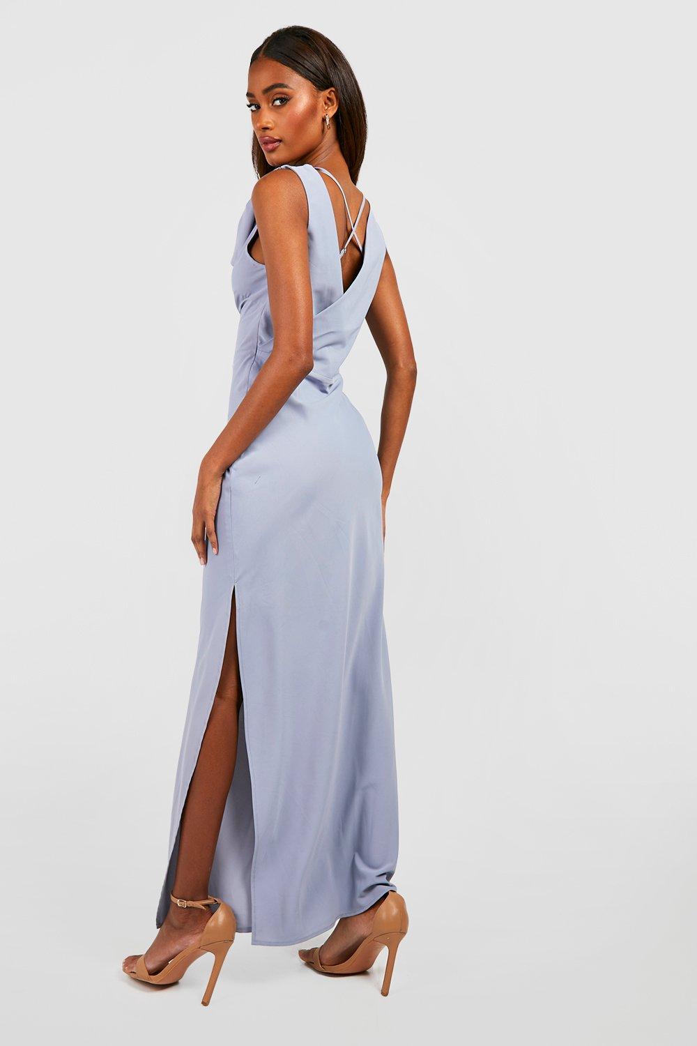 Bridesmaid Cowl Neck Long Sleeve Maxi Dress