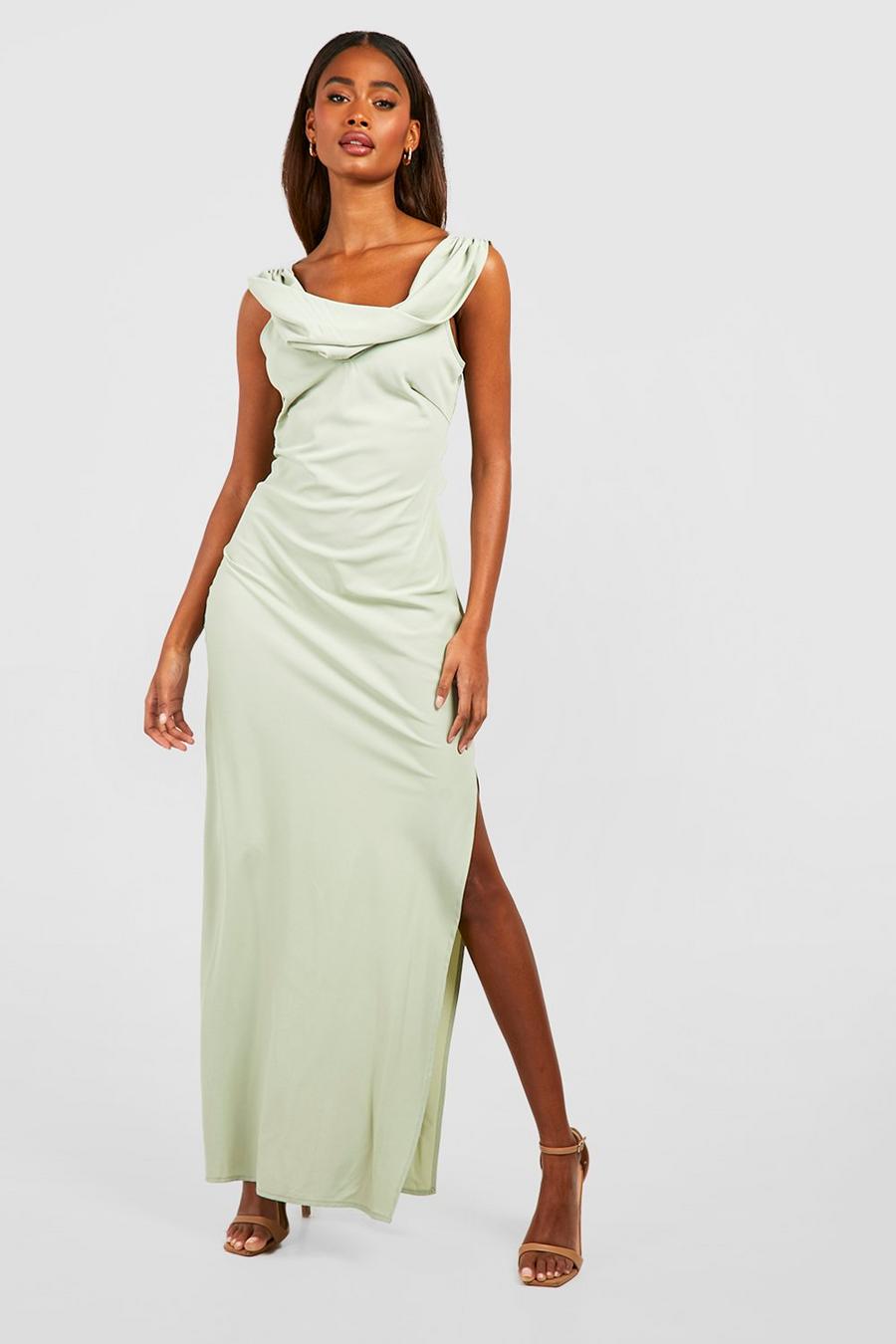 Sage Bridesmaid Cowl Neck Strappy Back Maxi Dress image number 1