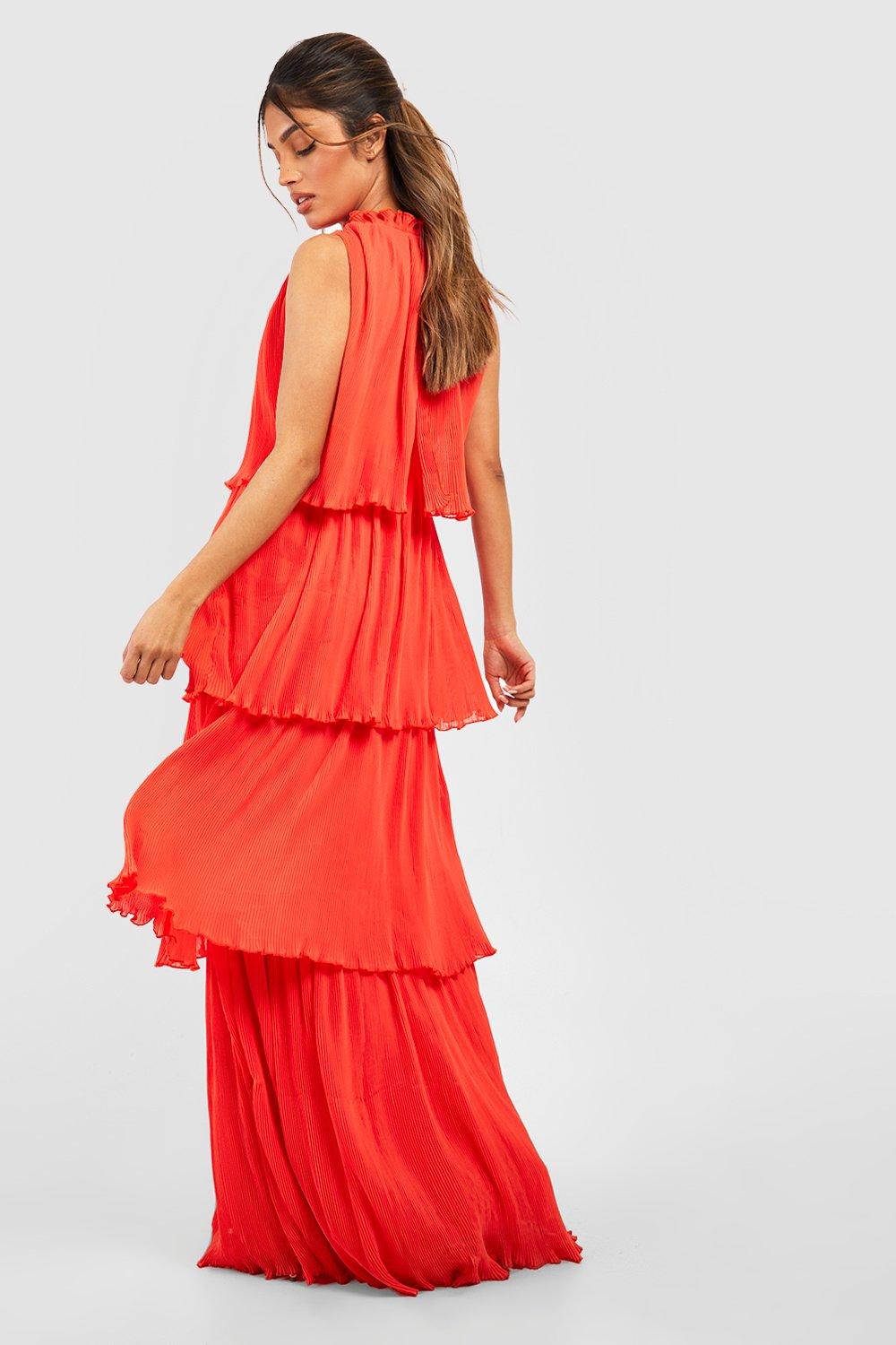 Pleated layered best sale maxi dress