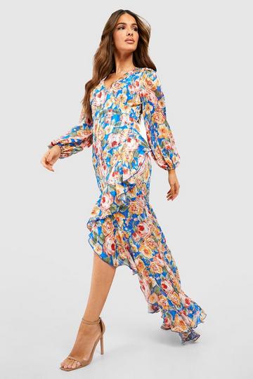 Floral Print Wrap Maxi Dress blue