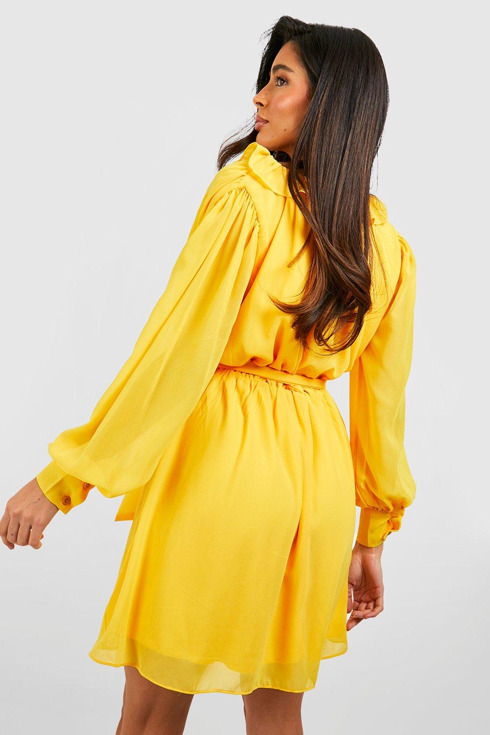 Boohoo yellow 2025 skater dress